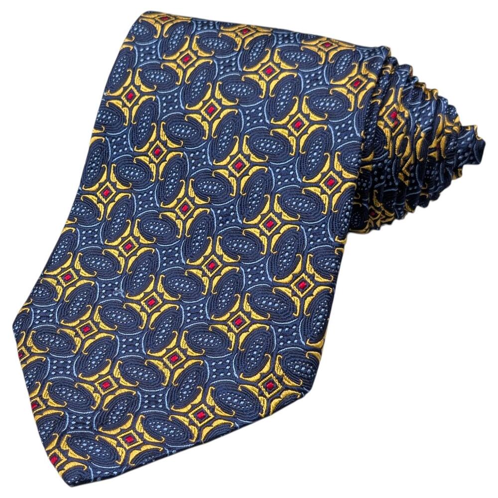 Robert Talbott Best of Class Tie Mens 56" Silk Blue Gold Stars Ovals Baroque VTG